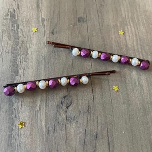 Hair Pin  |   Pearl and Plum Beaded Bobby Pins | Hair Accessory |