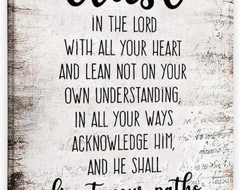 Trust in the Lord Wall Art, Proverbs 3 5 6 Canvas, Christian Wall Decor, Bible Verse Canvas Print, Rustic Farmhouse Religious Gift