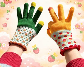 Cute Knit Gloves for Women – Colorful Aesthetic Winter Gloves, Soft Warm Gloves, Playful Fashion Accessory