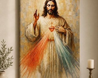 Vintage Divine Mercy Jesus Canvas Print, Sacred Heart Christian Wall Art, Religious Wall Art, Catholic Home Decor