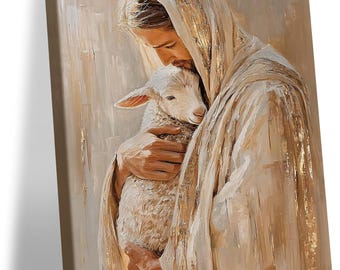 Jesus and the Lamb Canvas Wall Art – The Good Shepherd Christian Wall Decor, Religious Home Artwork, Faith Based Gift, Church Decor