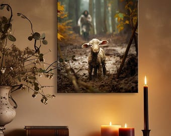 Jesus and Lamb Canvas Wall Art Jesus Running After Lost Lamb Picture Wall Art Canvas Print Christian Home Decor