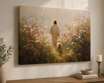 Good Shepherd Jesus Lamb Wall Art, Christian Canvas Print, Religious Wall Decor, Jesus Painting, Faith Home Decor
