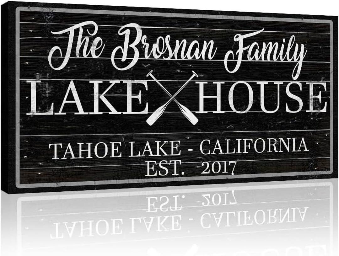 Personalized Lake House Sign Canvas – Custom Family Name Wall Art ...