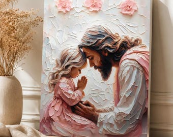 Jesus And Holy Infant Prayer Wall Art - Religious Bible Oil Painting Canvas Print, Religious Wall Art,  Christian Home Wall Decor