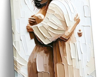 Jesus Embrace Canvas Wall Art, Neutral Christian Decor, Modern Faith Artwork, Prayer Room Wall Hanging