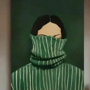 Dipinto a olio originale di donna astratta, ritratto minimalista verde, arte murale moderna dipinta a mano, opera d'arte contemporanea su tela