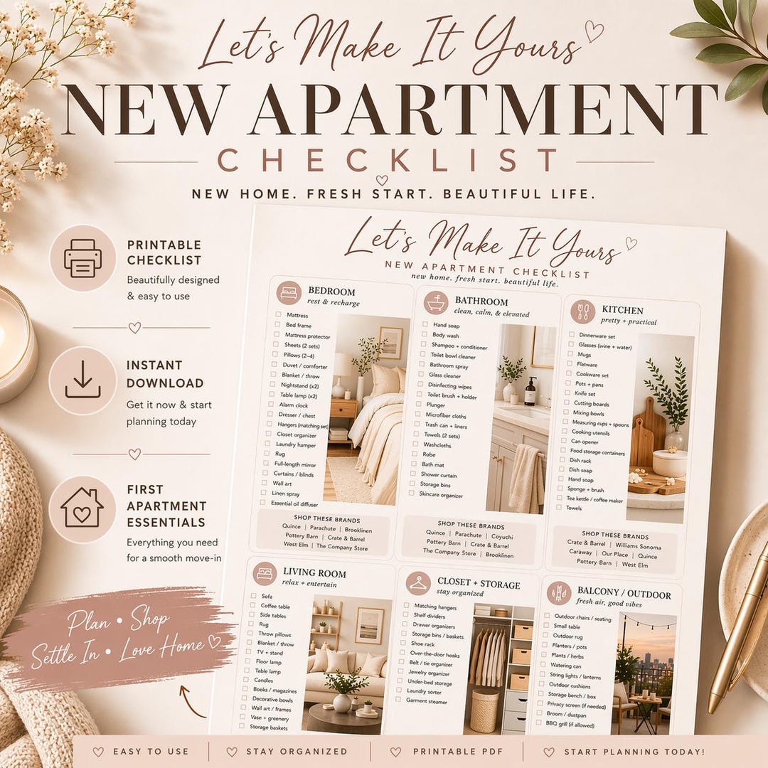 New Apartment Checklist Printable, Move in Checklist, First Apartment ...