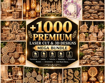 Laser Cut and 3D Designs Mega Bundle, 1000+ Files (Digital Download - svg, png, jpg, dxf, slc) (ultra-bulk)