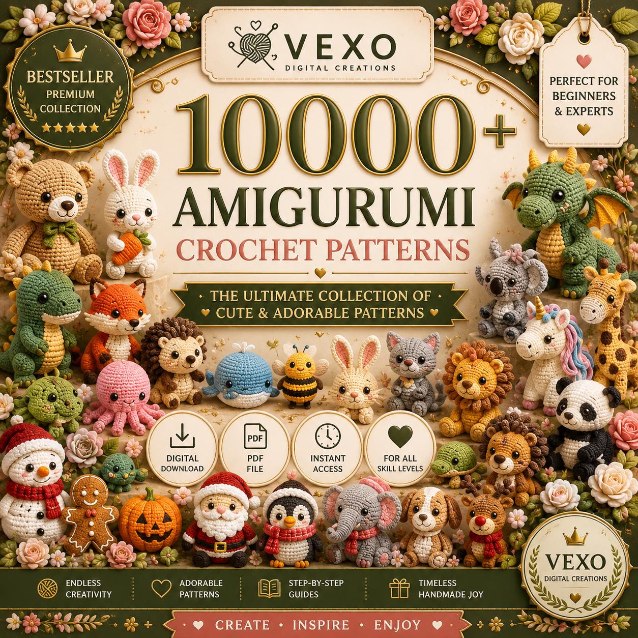 30 Animal Crochet Patterns for Cute Gifts, Nursery Decor, and Cozy Makes 30 Over 10,000 PDF Crochet Patterns | Mega Amigurumi Pattern Collection | Beginner-Friendly Plush Patterns | Cute Animals...