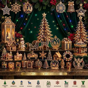 クリスマスツリーのステンドグラス模様3種 – 3種類のユニークな