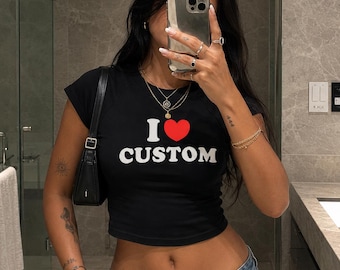Raglan Sleeve Custom Crop Top - y2k I Love Custom Baby Tee