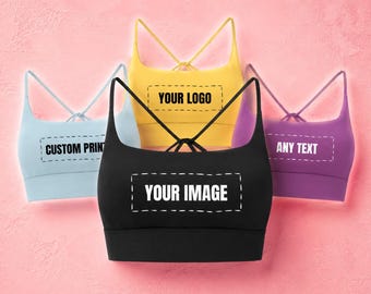 Custom Print Strappy Sports Bra, Buttery Soft Nylon Activewear, Lightweight Workout Top