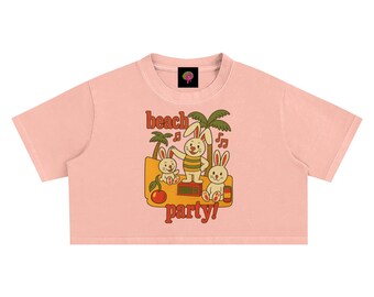 High End Quality Vintage Bunny Beach Party Crop Top – Snow Washed Y2K Tee