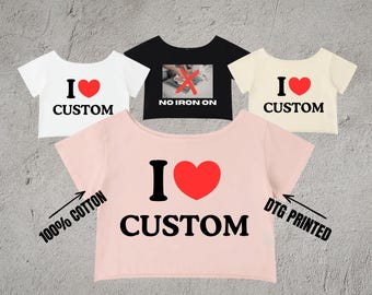 Custom Off-Shoulder T-Shirt, Y2K Slogan Cotton Tee, DTG Printed