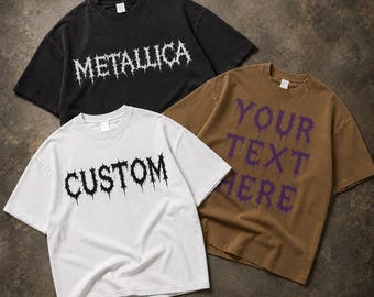 Personalised Gothic Cotton Vintage Washed Boxy T-Shirt Tee, Custom Grunge Text Shirt