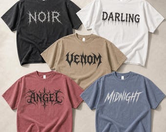 Personalised Gothic Cotton Tee, Custom Text Oversized Grunge Shirt