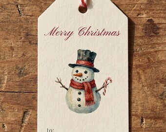 Printable Christmas Gift Tags, Watercolor Holiday Tags, Instant Download, DIY Gift Labels, 1.7x3 in, Set of 6 Designs