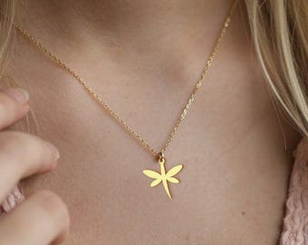 Gold Dragonfly Necklace – Delicate Nature Lover Gift