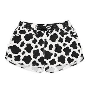 Cow Print Shorts Women Y2K Aesthetic Black White Animal Pattern Summer Lounge Drawstring Casual Streetwear Cute Festival Outfit Comfy