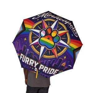 Minneapolis Furry Pride Paraply Twin Cities Rainbow Paw Vattentät Regn UV Solskydd Progress HBTQ Festival Parasoll Konvention Resepresent