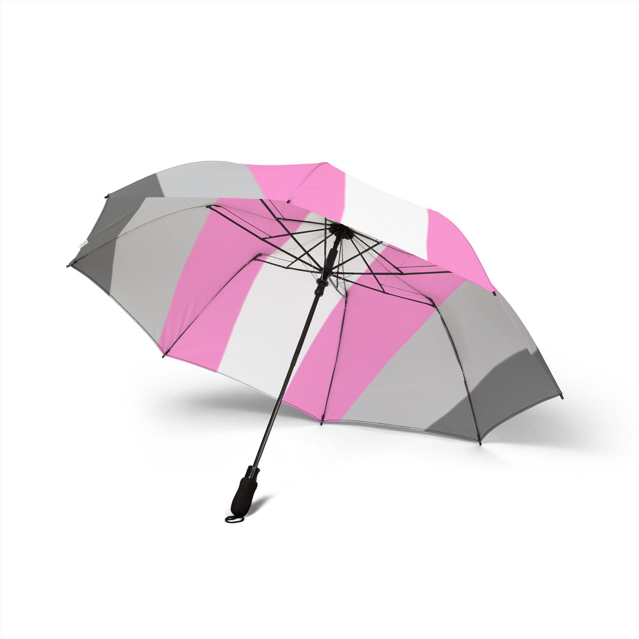Demigirl Pride Umbrella Pink Gray White Foldable Travel Parasol Rain Shade Gift for Nonbinary Feminine Aligned LGBTQ Buyer