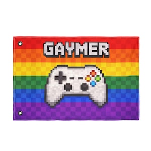 Bandiera Gaymer Pride bifacciale 3x5 / Bandiera arcobaleno per controller 8 bit per giocatori queer