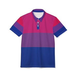 Bisexuell Pride-pikétröja, Bi Flag-topp med färgblockskrage, HBTQ-golftennisprestandatröja för kvinnor och män, icke-binär queer outfit