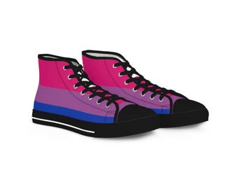 Mens Bisexual High Top Sneakers LGBTQ Bi Flag Canvas Streetwear Festival Parade Queer Gay Boyfriend Footwear Shoes Pride