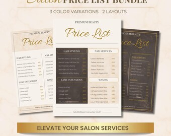 Beauty Salon Price List Template Bundle | Canva Editable Service Menu Lash Nail Hair Pricing