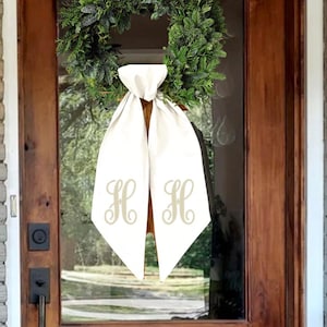 Monogram Initial Wreath Sash – Personalized Embroidered Door Décor