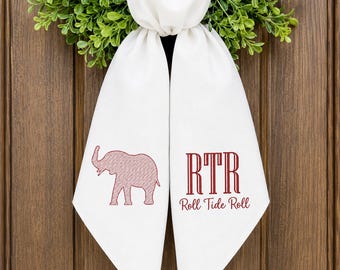 Personalized Alabama Roll Tide Wreath Sash | Elephant Monogram Door Hanger | Crimson Tide Decor