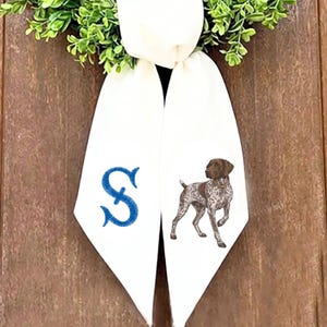 Embroidered German Shorthaired Pointer Wreath Sash | Monogrammed Hunting Dog Door Decor