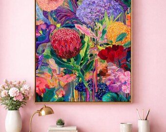 Kunstdruck „Botanische Blüte“ | Farbenfrohe botanische Wandkunst | Moderne florale Wohndekoration