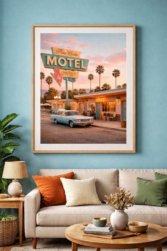 Pine Cone Motel Print – Vintage Roadside Americana Wall Art