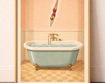Badewannen-Taucher Print – Surreale Kunst