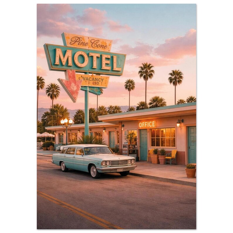 Pine Cone motel Druck - Vintage Roadside Americana Wandkunst Bild 3