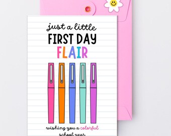 First Day of School Teacher Gift • “First Day Flair” Card • Printable 4x6 Editable Canva Template + PDF • Instant Download