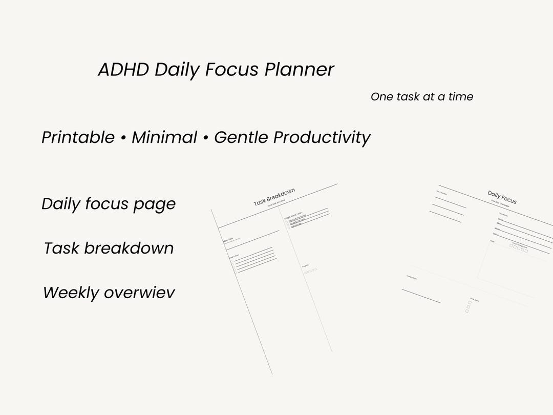 ADHD Daily Focus Planner Printable | Minimal Productivity Planner | One ...