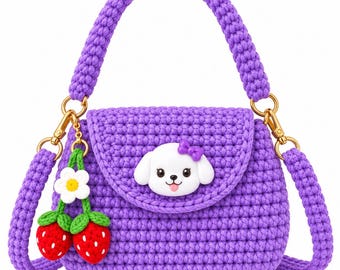 Crochet Baby Bag Pattern: Purple Dog Face, Strawberry Charm (Digital Download)