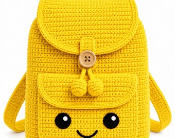 Crochet Backpack Pattern: Yellow Smile Face, Bonus Patterns (Digital Download)