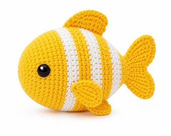 Crochet Fish Pattern: Yellow and White Striped Amigurumi (Digital Download)
