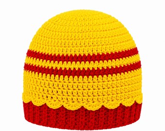 Crochet Beanie Pattern: Yellow Red Striped Hat (Digital Download)