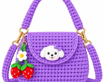 Crochet Bag Pattern: Purple Dog & Strawberry Charm (Digital Download)