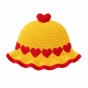 Crochet Baby Hat Pattern: Yellow Hearts Bucket Hat (Digital Download)