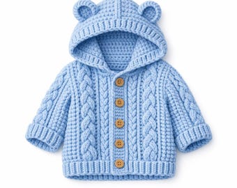 Baby Crochet Hooded Cardigan Pattern PDF (0–3 Years) – Modern Handmade Design – Digital Download