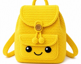 Crochet Backpack Pattern: Yellow Face Design (Digital Download)