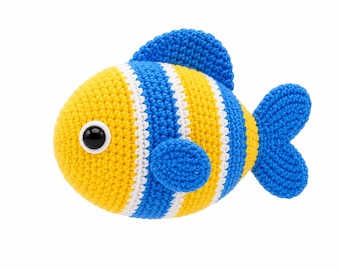 Crochet Fish Pattern: Yellow Blue Striped Amigurumi Toy (Digital Download)