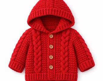 Baby Crochet Hoodie Sweater Pattern – Ages 0–3 – Digital PDF