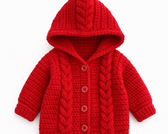 Baby Crochet Hoodie Sweater Pattern – Ages 0–3 – Digital PDF